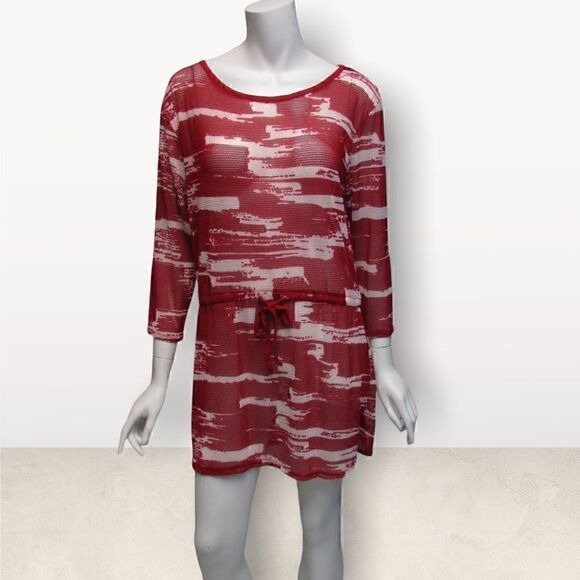 CeCe  Red & White Ling Sleeve Mesh Cover Up - Picture 2 of 4